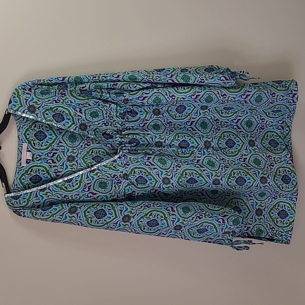Victoria's Secret Silk Floral V-Neck Cover Up M/L Sequins Drawstring Waist Blue